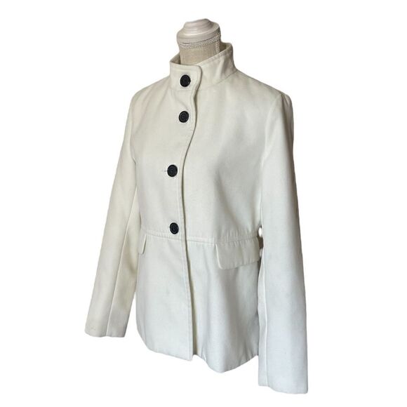 Old Navy White Cropped Pea-Coat Button Down Flap Pockets High Mandarin Collar - Picture 8 of 13
